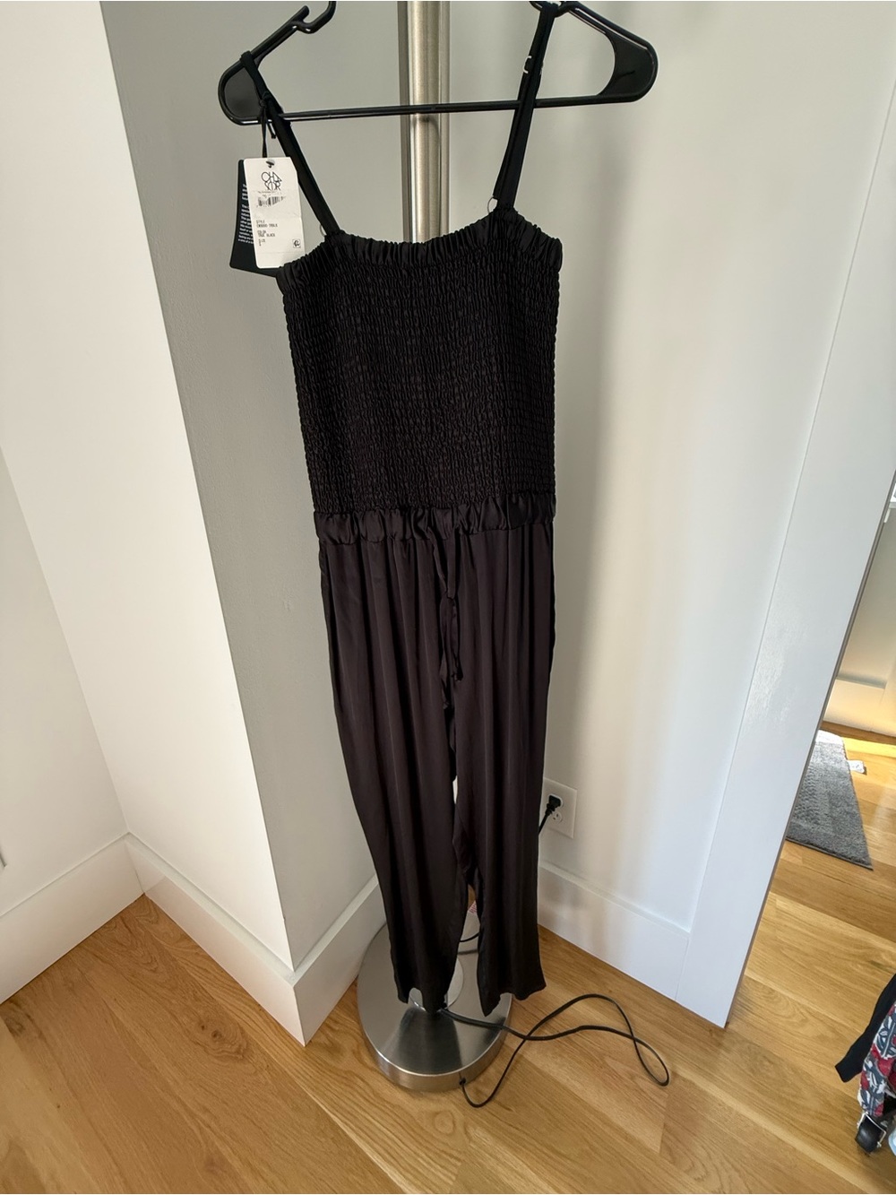 Smocked Black Jumpsuit with Adjustable Straps